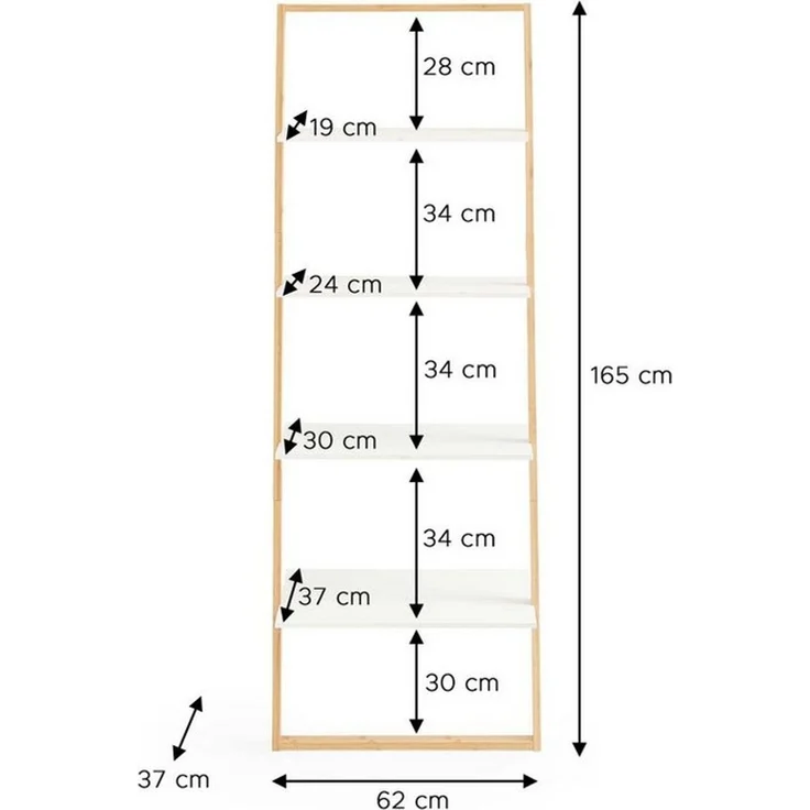 freiraum Badregal Leiter, in Bambus / Weiß, Echtholz/MDF - 61,3x164x36,5cm (BxHxT) – Bild 4