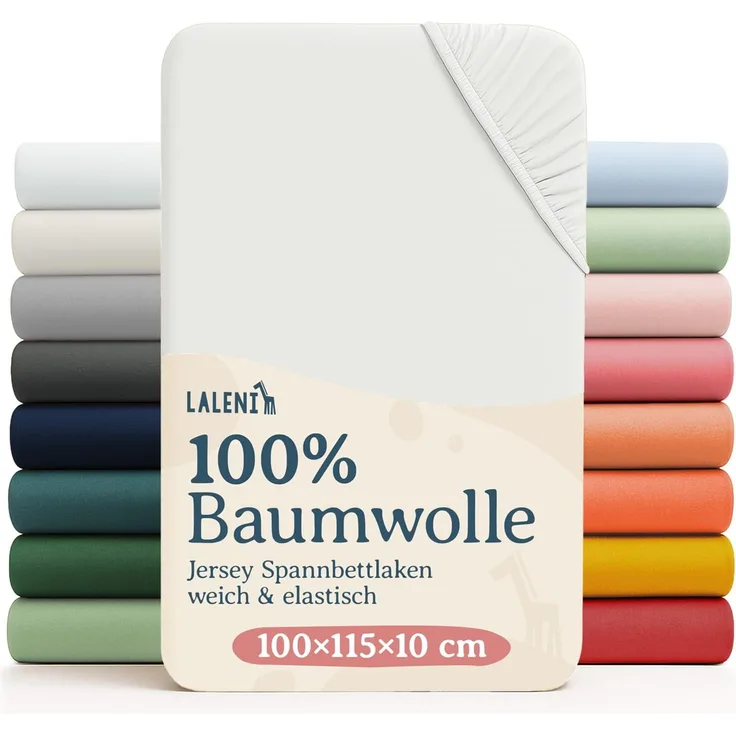 Laleni Jersey Spannbettlaken Laufgitter 6-eckig 100x115 cm - Oeko-Tex Zertifiziert, 100% Baumwolle, atmungsaktives Spannbetttuch für Baby, 135 g/m², Elfenbein
