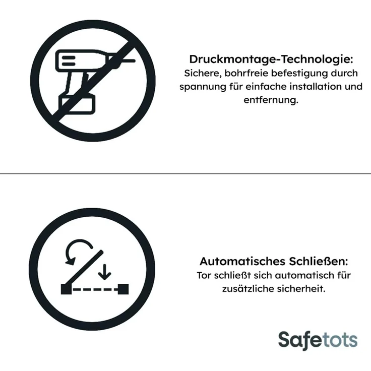 Bettacare Automatisch Schließendes Treppengitter, 147cm - 154cm, Mattschwarz, Druckmontage-Sicherheitsgitter, Babygitter, Sicherheitsschranke für Türen, Flure und Räume – Bild 4