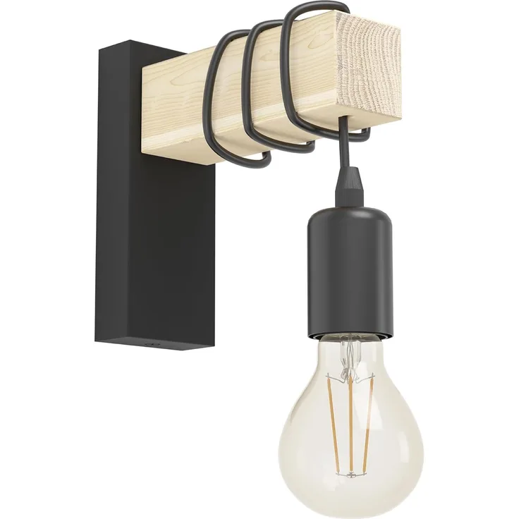 Eglo Wandleuchte Townshend schwarz natur 21,5 x 6,5 x 19 cm E27