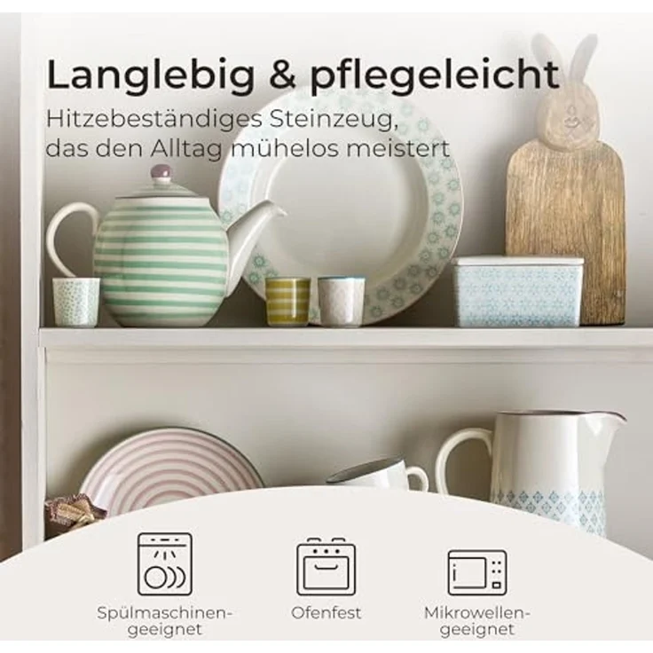 Bloomingville Teekanne Patrizia, green 1,2L Keramik Teekännchen gestreift dänisches Design – Bild 5