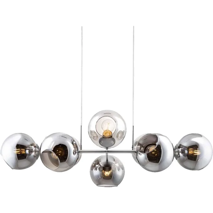 Hängeleuchte, Glas Kugel rauch, silber, L 100 cm