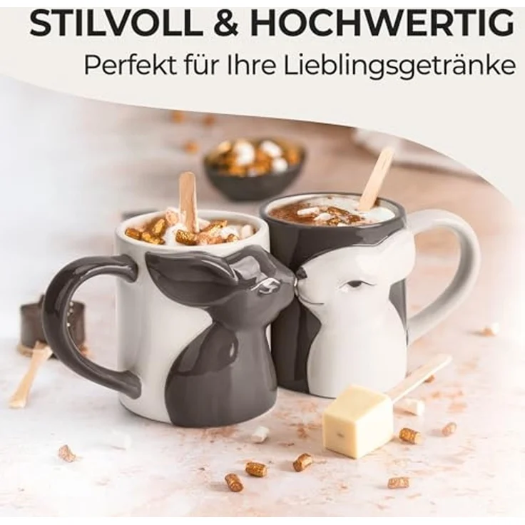MiaMio Tasse Küssende Hasen Tassen Set (2 x 400 ml) Kaffeetassen Geschenkset, 2-tlg. – Bild 3