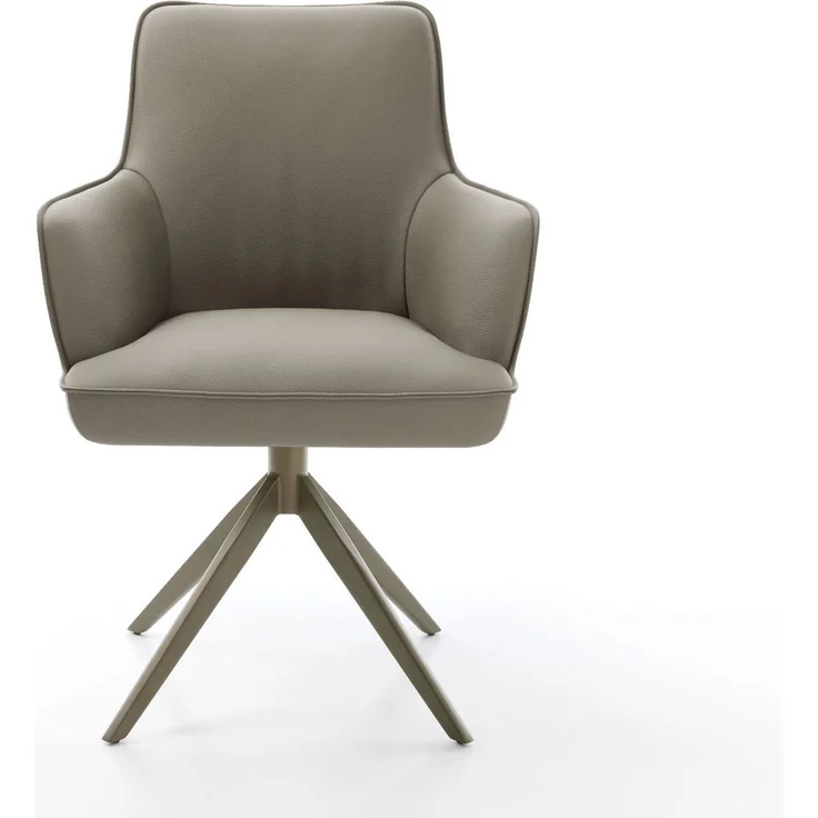 Drehstuhl Heira-Flex mit Armlehnen Echt-Leder Schlamm Kreuzgestell breit Effektfinish Titan 360° drehbar Taschenfederkern – Bild 2