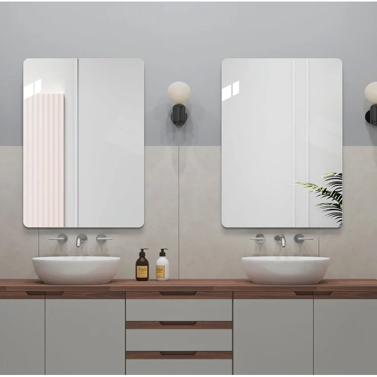 Badezimmerspiegel 50x70 cm, rahmenlos mit abgerundeten Ecken, horizontal oder vertikal montierbar – Bild 3