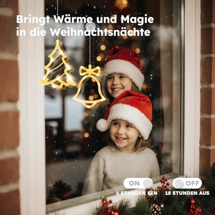 LEDYA LED Weihnachtsbaum Weihnachtsbeleuchtung, 2 Stück, 10 LED Lichtervorhang, Warmweiße Lichterkette, Batteriebetrieben mit Saugnapf & Timer, Fenster Lichterkette für Weihnachtsdeko, Party, Hochzeit – Bild 3