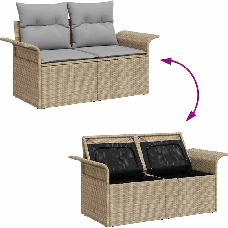 vidaXL Garten-Sofa-Set mit Kissen mit Speicher 4 pcs Beige Poly Rattan 3360181 – Bild 9