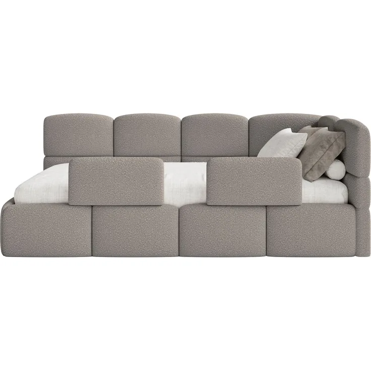 Selsey 'Cloudy' Jugendbett rechts, Matratze & Rausfallschutz, Bouclé Grau, 90x200 cm