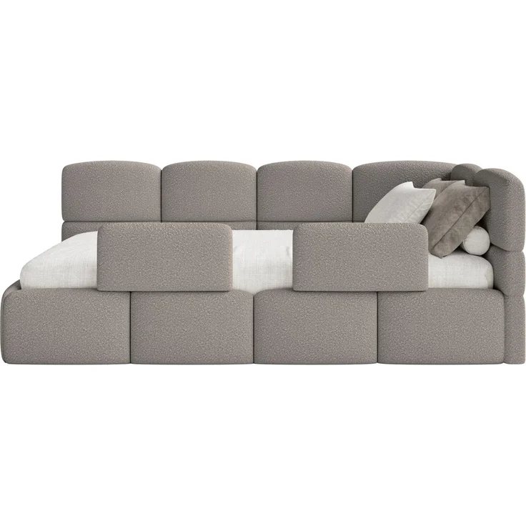 Selsey 'Cloudy' Jugendbett rechts, Matratze & Rausfallschutz, Bouclé Grau, 90x200 cm – Bild 1
