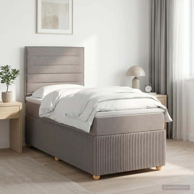 vidaXL Boxspringbett mit Matratze mit Kopfteil Taupe 90 x 190 cm Stoff 3454281 – Bild 1