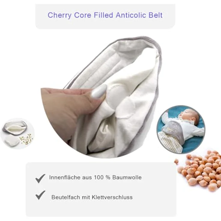 Babyjem Kirschkernkissen Baby Bauchgurt, Grau | Natürlicher Wärmegürtel gegen Koliken und Blähungen, Waschbarer Bezug, 100% Natürliche Kirschkernfüllung – Bild 4