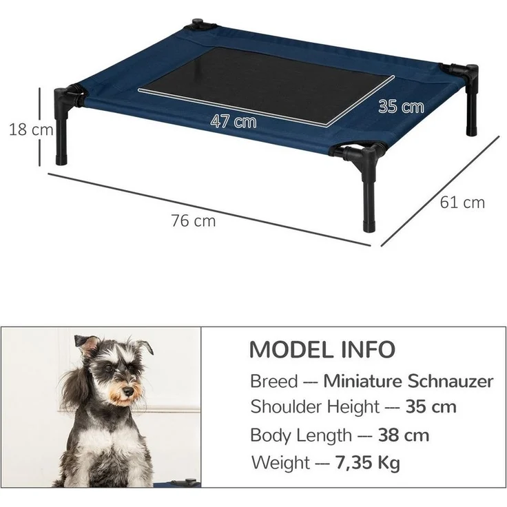 PawHut Tierbett Hundeliege, für Outdoor, Katzenbett, Schlafplatz, aus Stahl, 600D Oxford-Gewebe, Belastbarkeit bis 20 kg, Blau – Bild 2