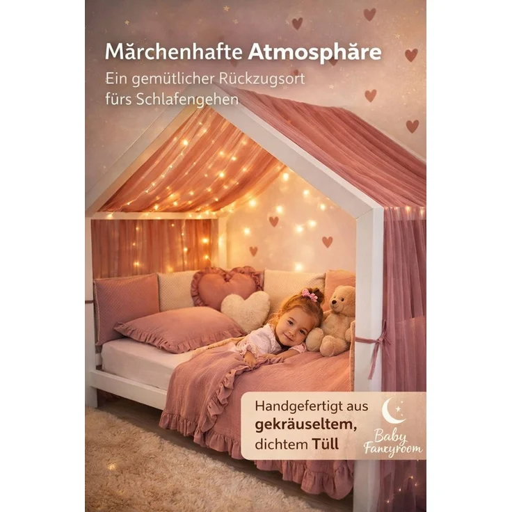 Baby Fancyroom Betthimmel Premium Hausbett Himmel aus Tüll, Betthimmel für Kinderbett, Baldachin, gekräuselt – Bild 4
