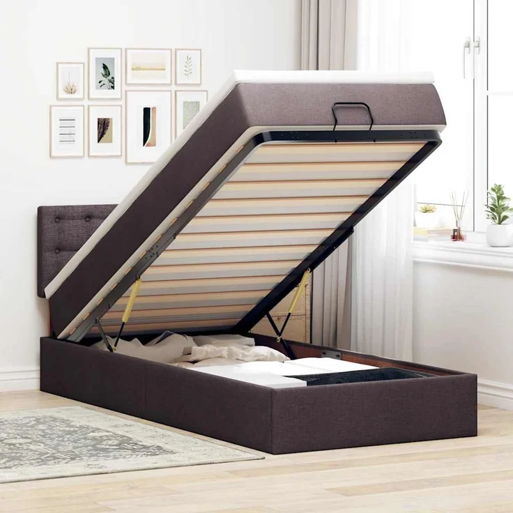 vidaXL Ottoman-Bett mit Matratze Dunkelbraun 90x200 cm Stoff 3311597 – Bild 1