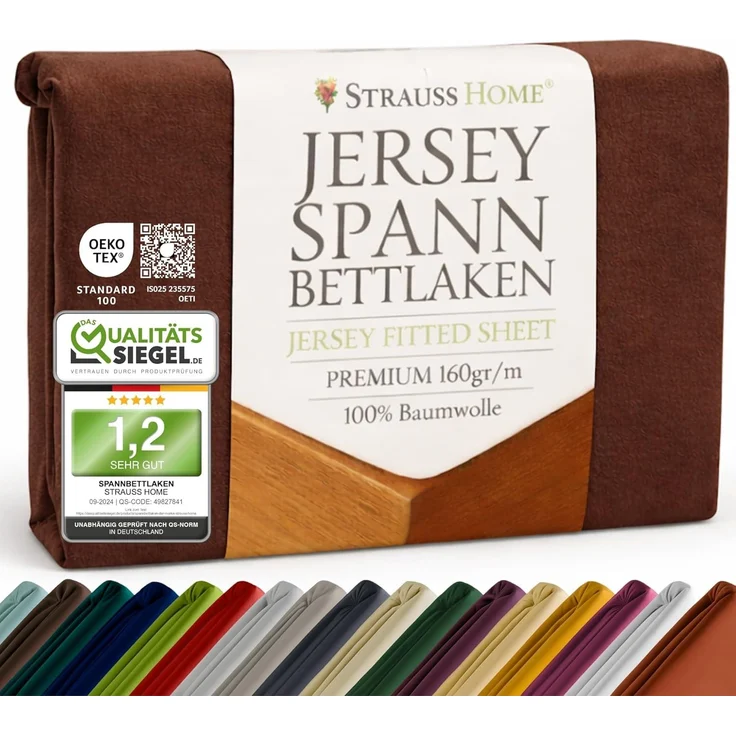 Strauss Home Spannbettlaken Premium, Gummizug: Rundumgummi, 150gr/m2 Premium Jersey 100% Baumwolle