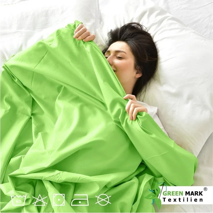 NatureMark Bettlaken klassisches Betttuch Haustuch, 100% Baumwolle, Gummizug: ohne, (1 Stück), Laken Haustuch, viele Größen und Farben, 150x250 cm, Apfel grün – Bild 3