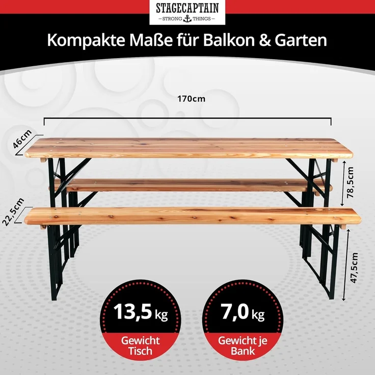 Stagecaptain Bierzeltgarnitur BB-170 NT Hirschgarten Bierzeltgarnitur 170 cm 2x Set, (6-tlg), Bayerisch Sitzen zum Spartarif – Bild 3