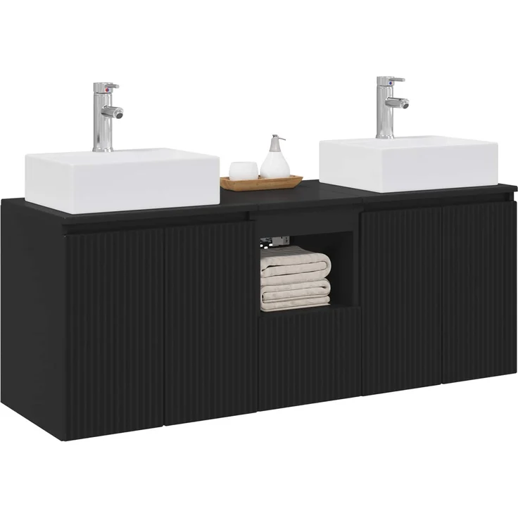 vidaXL Badezimmerschrank-Set 3 stk. Schwarz 129 x 41 x 79,5 cm 3405648 – Bild 3