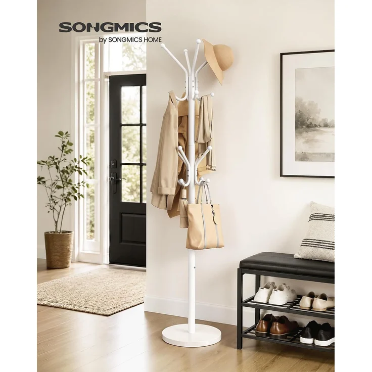 SONGMICS Garderobenständer, Freistehender Kleiderständer aus Stahl mit Marmorfuß, 30 x 30 x 173 cm, Weiß – Bild 2
