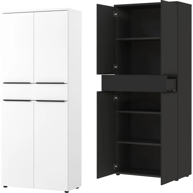bümö Space Aktenschrank Holz, Mehrzweckschrank 81 cm breit in Graphit - Regal mit Türen & 1 Schublade, Schrank hoch für Akten & Büro als Möbel für Arbeitszimmer, Büroschrank, Ordnerschrank, SPCAS4OH1S-547 – Bild 10