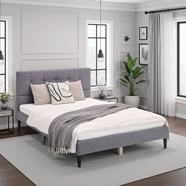 Homestyle4u Polsterbett mit Matratze und Lattenrost, Grau, 140x200 cm – Bild 2