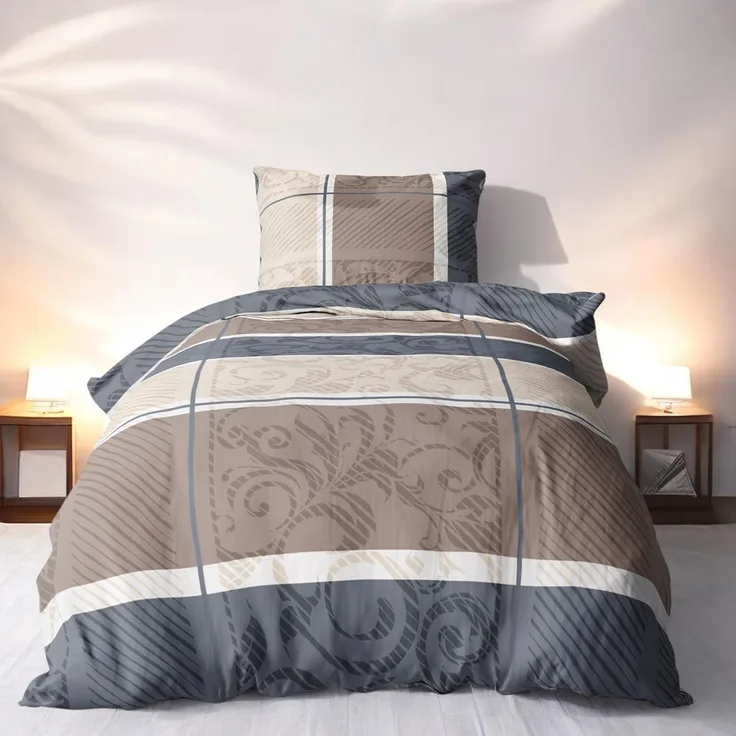LINKHOFF Bettwäsche Biber Bettwäsche 155x220 Taupe - Beige, 100% Baumwolle, Übergröße, Bettwäsche-Set, Atmungsaktiv