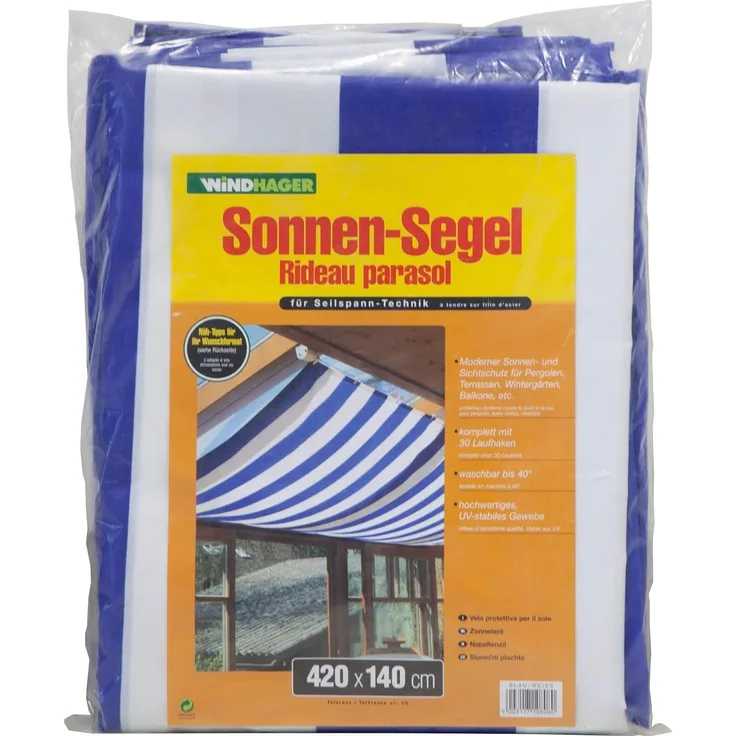 Windhager Sonnensegel für Seilspanntechnik, Blau- Weiß, 420x140 cm