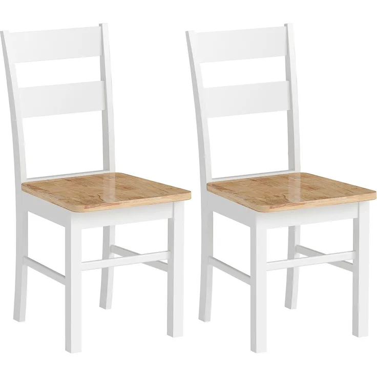 Wohnora-2er-Set Küchenstühle, Kautschukholz, gebogene Sprossenlehne, Weiß,H 885cm x T 505cm x B 400cm,Eiche