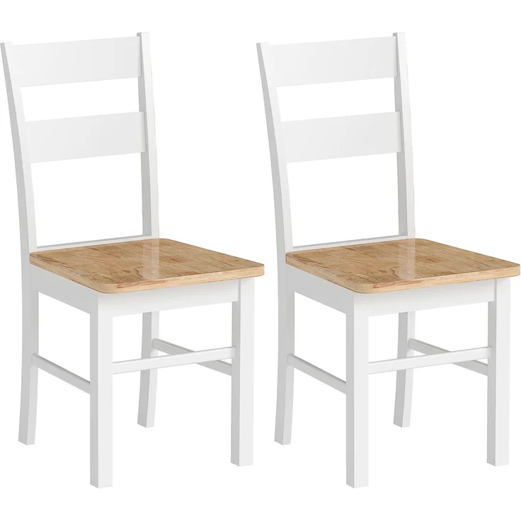 Wohnora-2er-Set Küchenstühle, Kautschukholz, gebogene Sprossenlehne, Weiß,H 885cm x T 505cm x B 400cm,Eiche – Bild 1