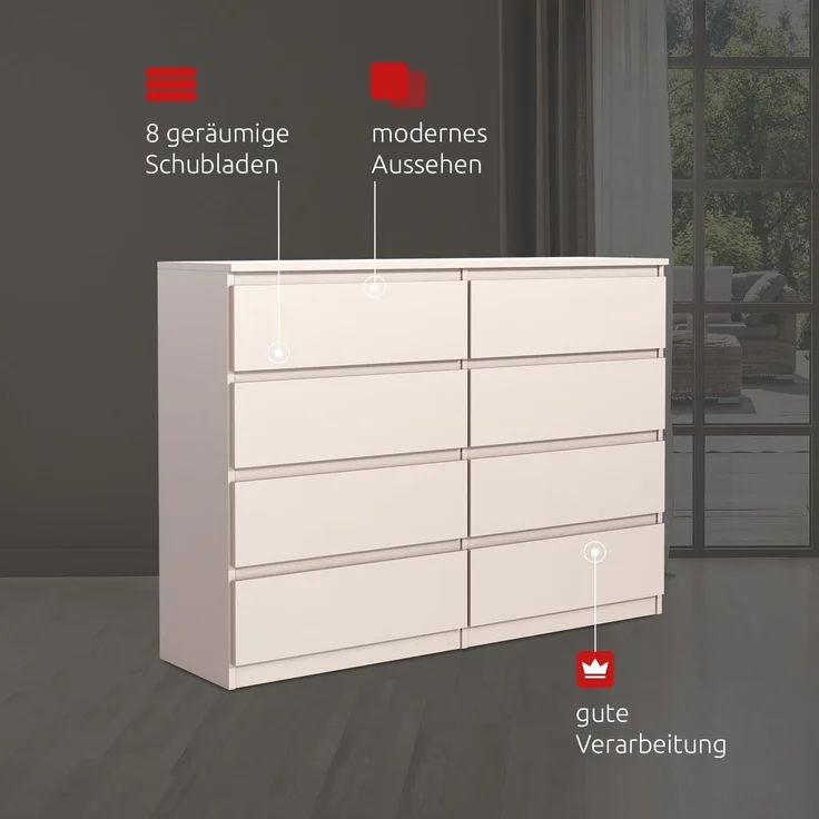 meble masztalerz Kommode Mit 8 Schubladen - 120 cm breit – modern, praktisch & geräumig – Bild 4