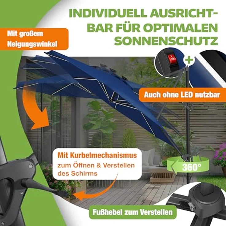 KESSER® Sonnenschirm Ampelschirm Sun Rund XL, Navyblau, Mit LED – Bild 6