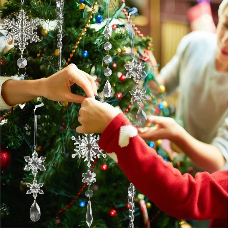 Bomiclss Christbaumschmuck Acryl Schneeflocken Eiszapfen Tropfen Hängedekoration (18-tlg), Ornamente für Weihnachtsbaum Winterfest und Party Deko – Bild 3