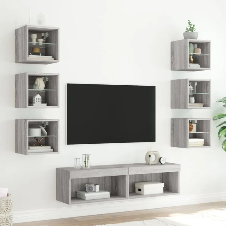 vidaXL 8-tlg. Wohnwand mit LED-Beleuchtung Grau Sonoma Holzwerkstoff 3216638 – Bild 8