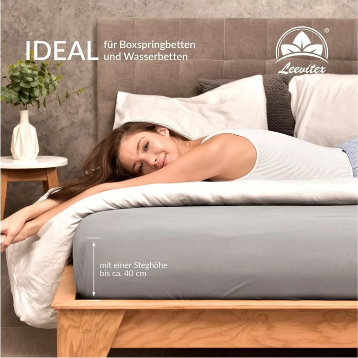 leevitex® Spannbettlaken für Boxspringbetten & Wasserbetten - Spannbetttuch 170 g/m², Gummizug: rundum, 100% Mako-Baumwolle, sehr robust, 180x200 – 200x220 cm + 40 cm Steg – Bild 3