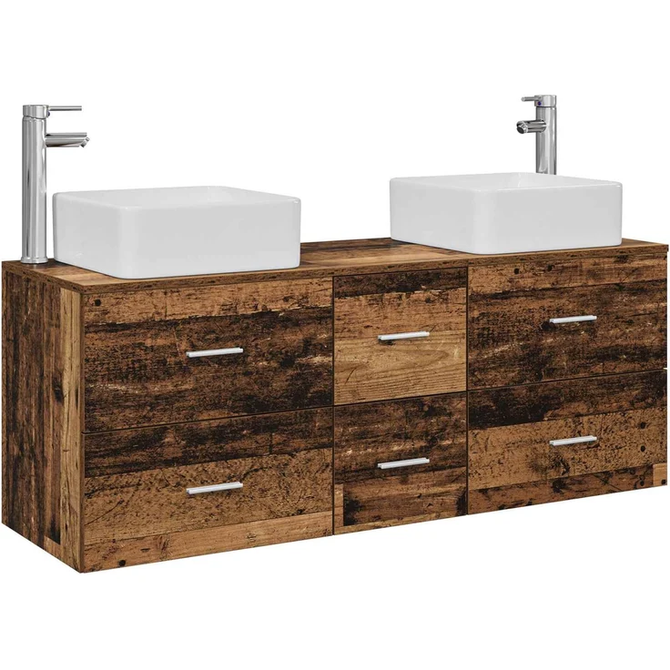 vidaXL Badezimmerschrank-Set 3 stk. Altholz 129 x 41 x 80 cm 3405833 – Bild 2