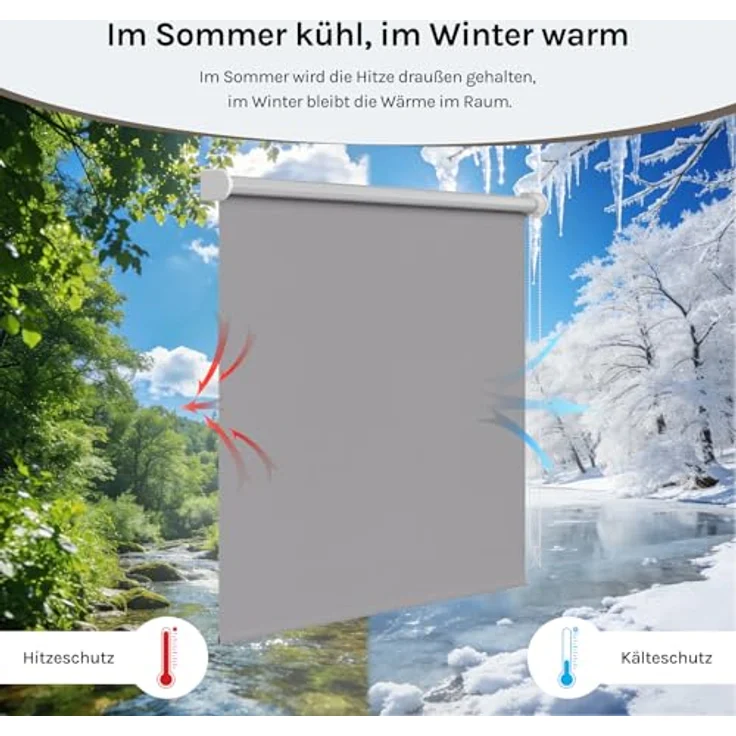 WOLTU Verdunkelungsrollo, nur zur Schraubmontag Thermo Verdunkelungsrollo mit Kette, Sichtschutz für Türen und Fenster, 160x160 cm [Stoffbreite: 156 cm], Grau – Bild 4