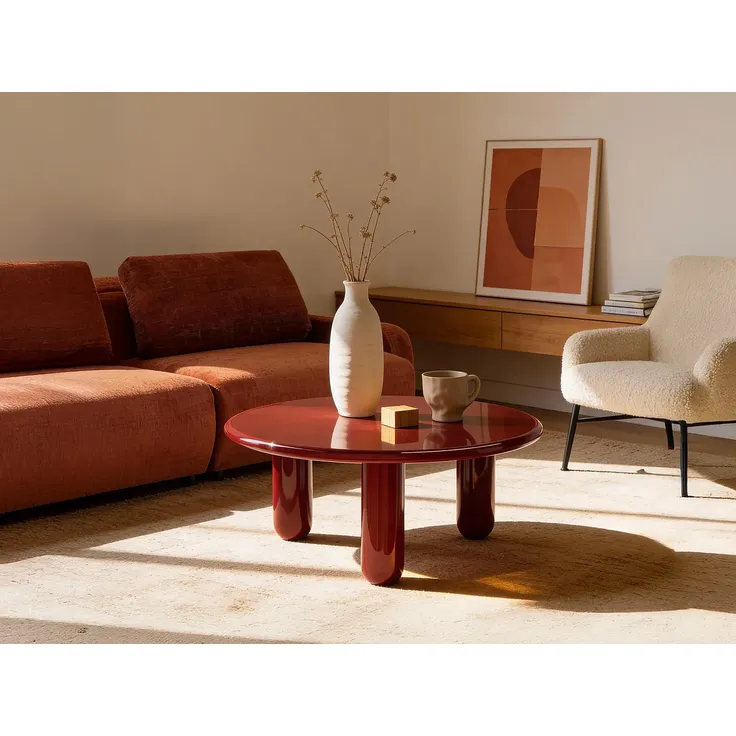 Vente-unique - BENESA Couchtisch Holz, Platte Rot - B 90 cm x H 40 cm x L 90 cm