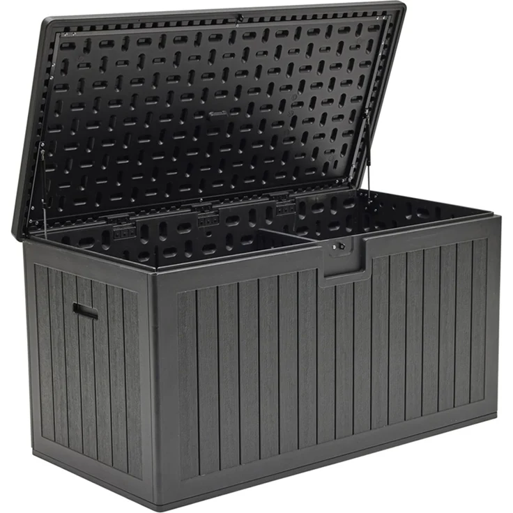 Aufbewahrungsbox Lilo Kissenbox Gartentruhe 140x70 cm Holzmaserung Schwarz – Bild 5