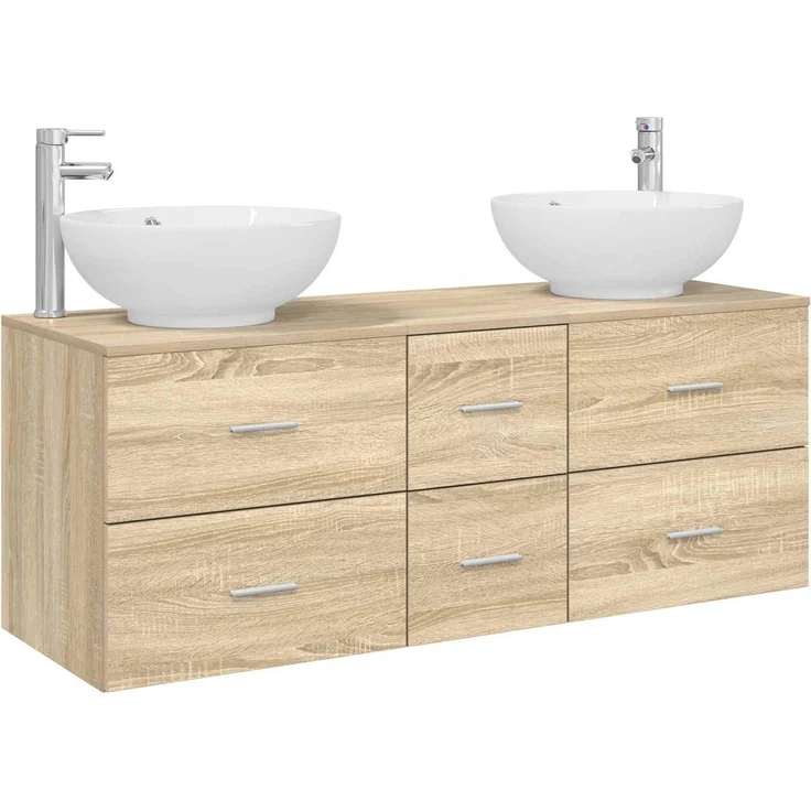 vidaXL Badezimmerschrank-Set 3 stk. Sonoma-Eiche 129 x 44,5 x 80 cm 3405909 – Bild 2