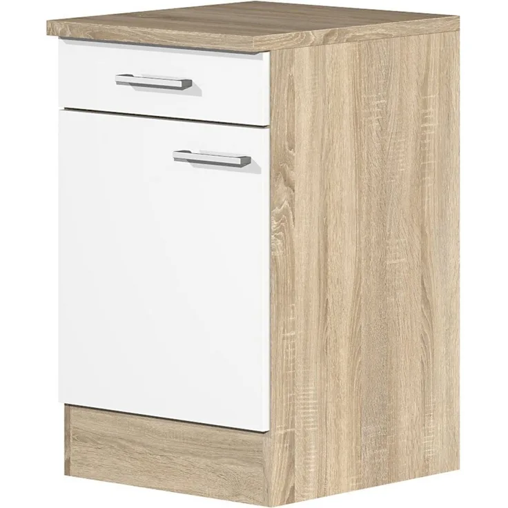 Flex-Well Unterschrank Küchenunterschrank - 50 cm breit - Weiß Sonoma Eiche – Salerno