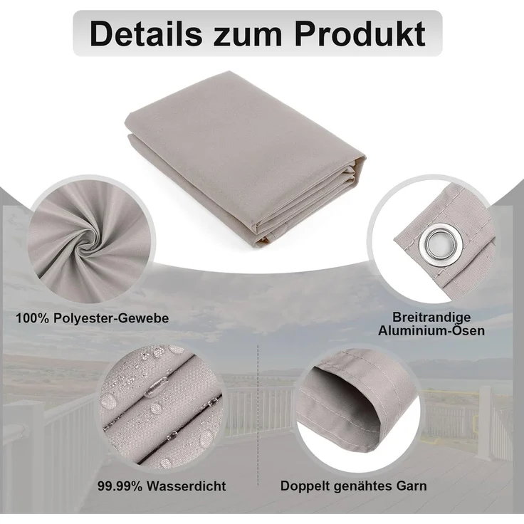 AXT SHADE Balkon Sichtschutz Wetterfest 100x600 cm Balkonverkleidung Balkonabdeckung Balkonbespannung Blickdichte Windschutz und UV-Schutz mit Kabelbinder für Balkongeländer-Taupe – Bild 3