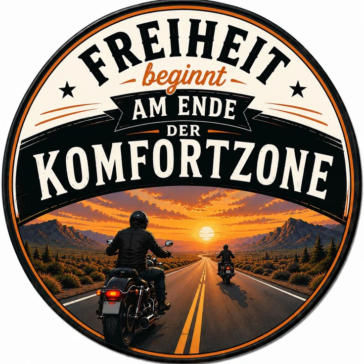 AstraDesign Blechschild Rund 30cm - Freiheit beginnt am Ende der Komfortzone Motorrad – Metall – Mehrfarbig – RD0008 – Bild 1