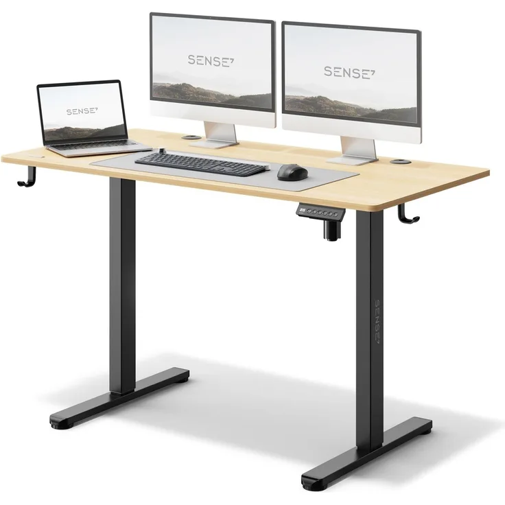 SENSE7 NOJO elektrisch höhenverstellbarer Schreibtisch 120x60 PC & Gaming Tisch mit Speicherfunktio Kabelwanne und Kopfhörerhalter Leise Höhenverstellung für deinen perfekten Stehschreibtisch