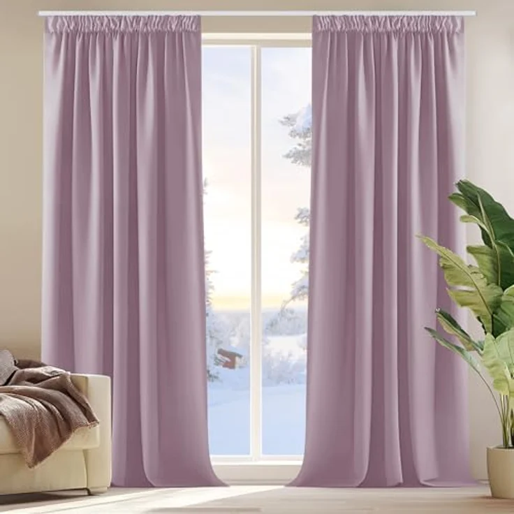 Deconovo Gardinen Kräuselband für Schienensystem Thermovorhang Hellpink | 2er Set, H 160 x B 132 cm, Blackout Curtain, Schlafzimmer Gardinen, Vorhänge Kurz, für Schienensystem, Schallschutz Vorhang – Bild 1