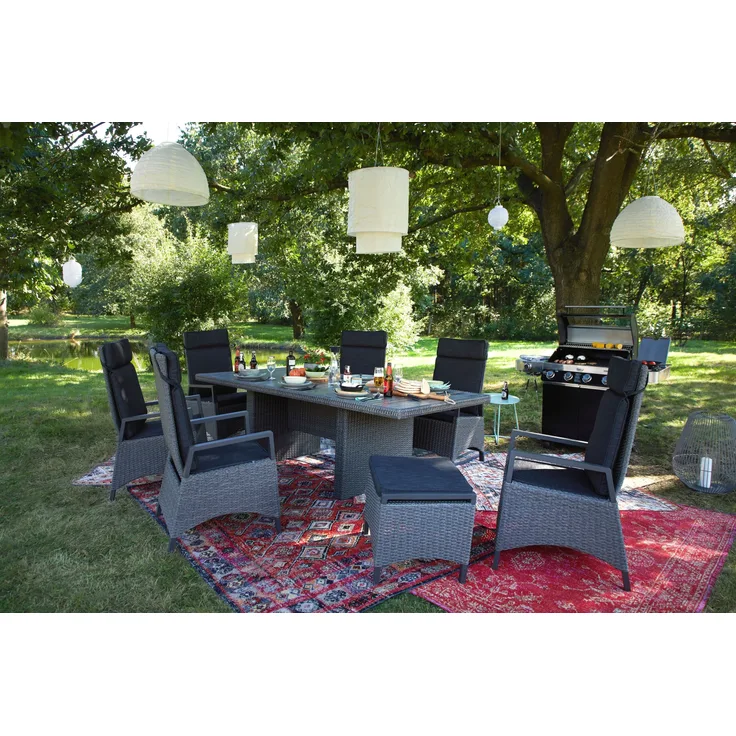 Gartenhocker Keramo Dining, Rattan, Grau, Schwarz, 57 x 46 x 47 cm