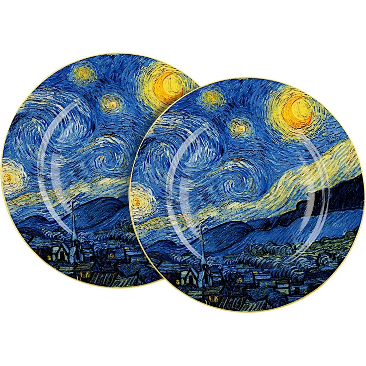 DUO ART GALLERY Dessertteller 2er Set STARRY NIGHT inspired by Van Gogh New Bone China Porzellan