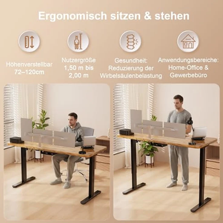 Homall Höhenverstellbarer Schreibtisch Elektrisch Gestell mit 2 Motoren, Elektrisch Schreibtisch bis 100KG, 2-Fach-Teleskop, Tischgestell mit Memory-Steuerung, Kollisionschutz Funktion, Schwarz – Bild 9