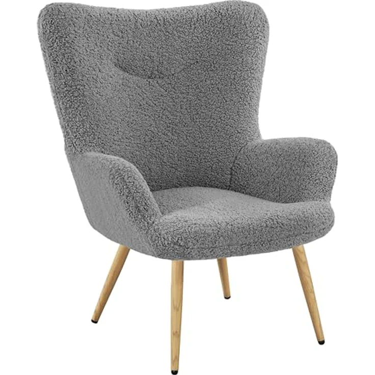 Yaheetech Ohrensessel eleganter Armsessel Polsterstuhl mit klappbare Rückenlehne Lehnsessel bis 136 kg belastbar Sessel fürs Wohnzimmer/Schlafzimmer Grau – Bild 2