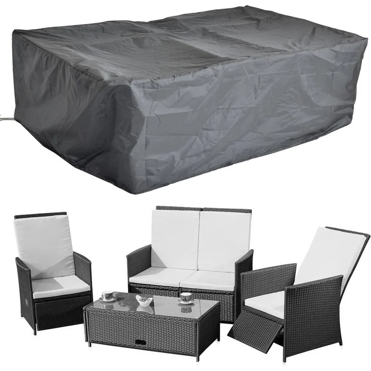 Schutzhülle 192x82x65 Schwarz Gartenmöbel Rattan Abdeckung Plane Haube Wetter – Bild 1
