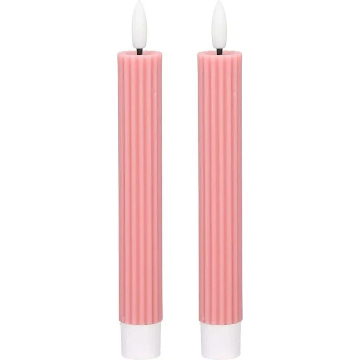 dasmöbelwerk LED-Kerze LED-Stabkerzen 2er Set Ø2,2x15,5 cm Dinnerkerze Riffel Timer Rosa, Leuchtmittel nicht enthalten – Bild 2